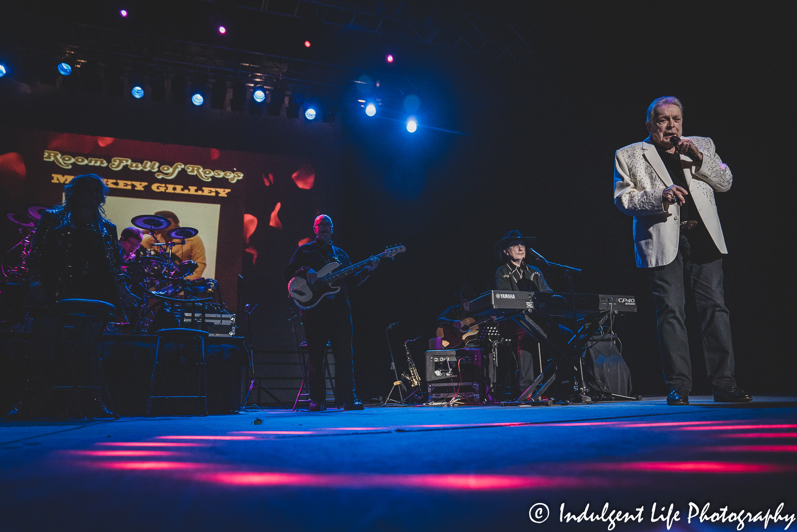 Mickey Gilley joining his Urban Cowboy band on stage at Star Pavilion inside of Ameristar Casino in Kansas City, MO on November 13, 2021.