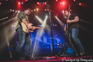 Guitarists Rich Herrings and Colin Whinnery of Little River Band jamming together at Star Pavilion inside of Ameristar Casino in Kansas City, MO on January 15, 2022.