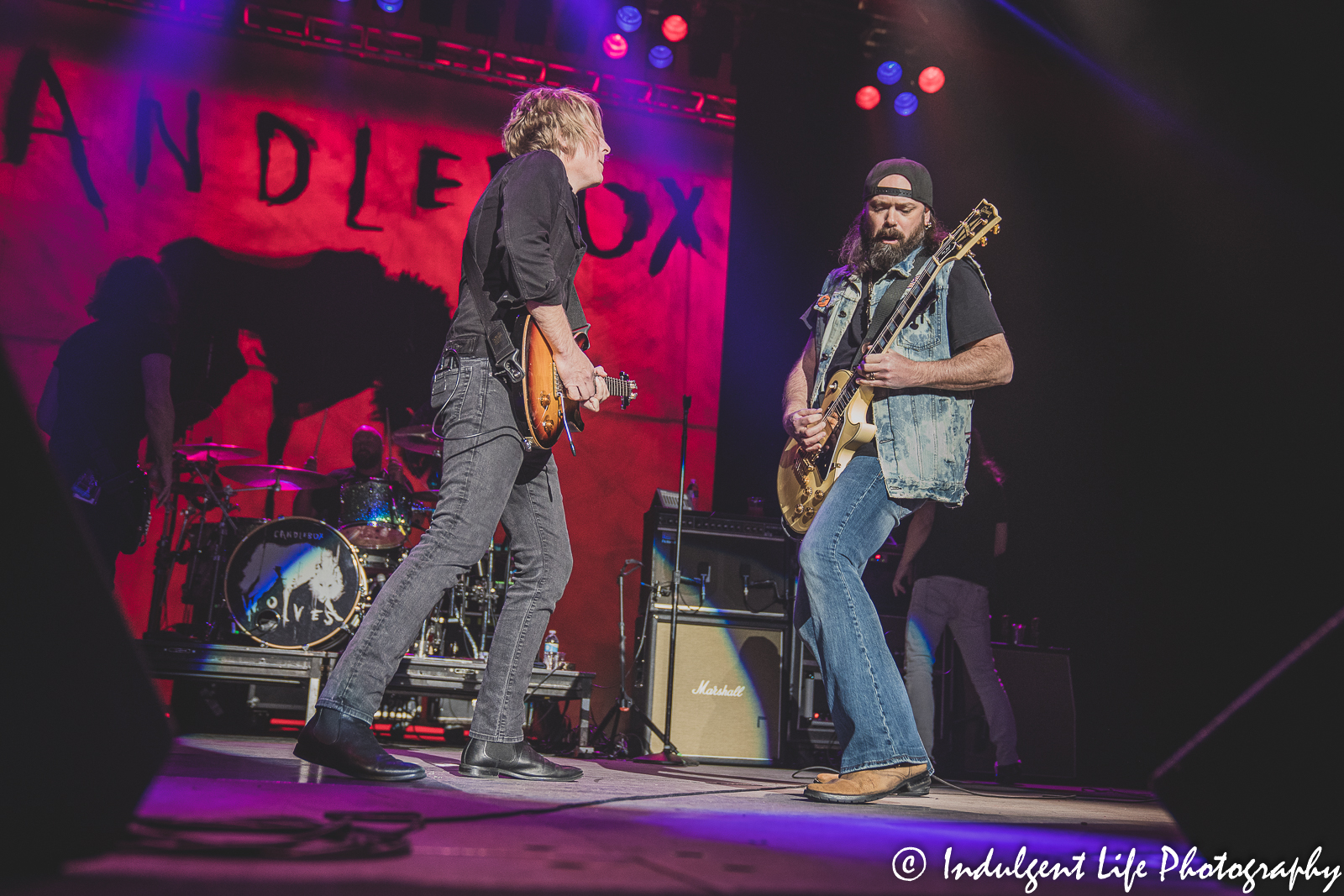 Guitarists Island Styles and Brian Quinn of Candlebox jamming live at Ameristar Casino's Star Pavilion in Kansas City, MO on March 18, 2022.