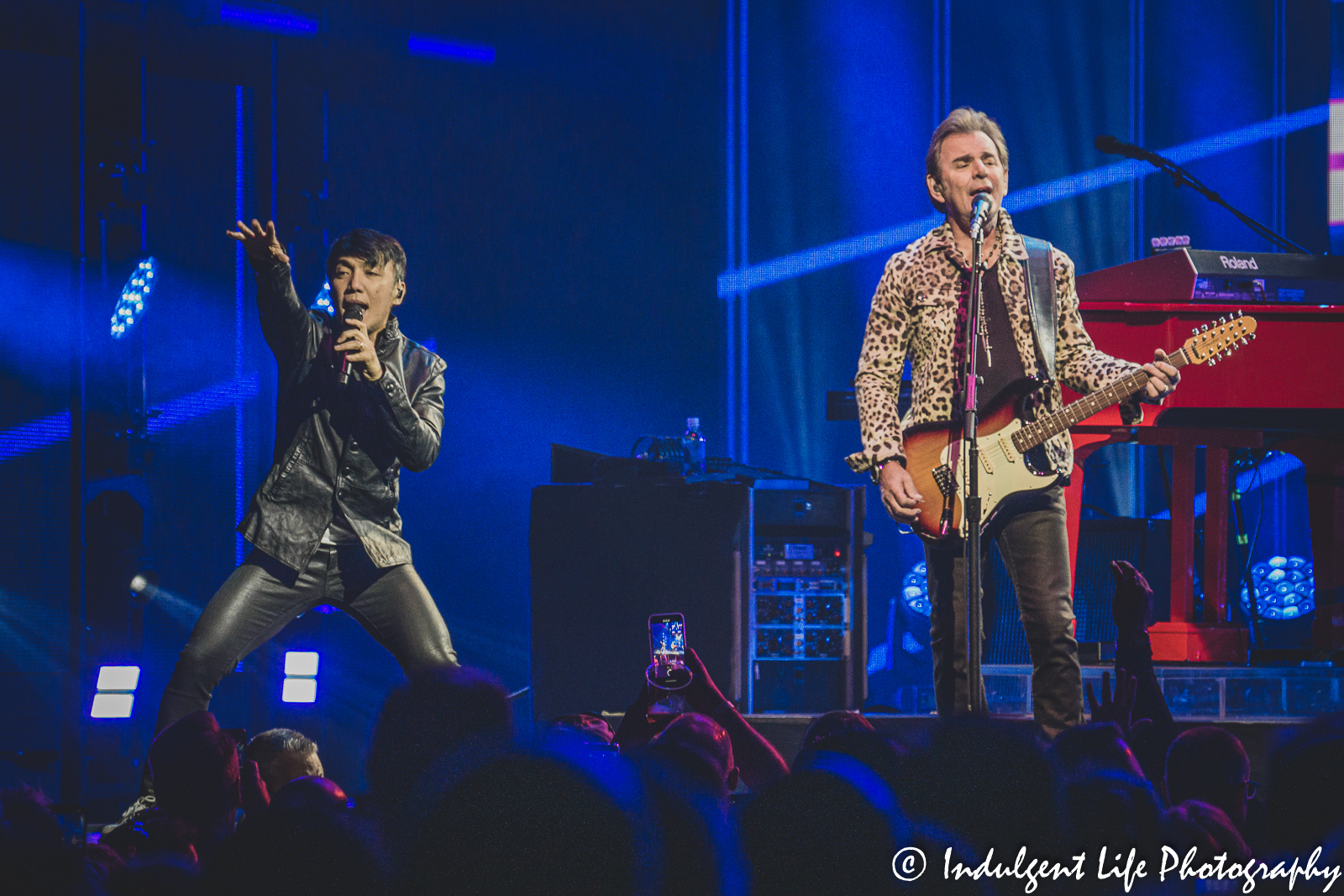 Lead singer Arnel Pineda and mult-instrumentalist Jonathan Cain of Journey performing together at T-Mobile Center in downtown Kansas City, MO on March 16, 2022.