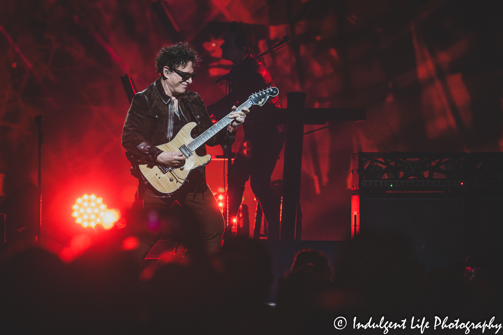 Journey founding member Neil Schon with keyboard player Jason Derlatka in concert at T-Mobile Center in downtown Kansas City, MO on March 16, 2022.