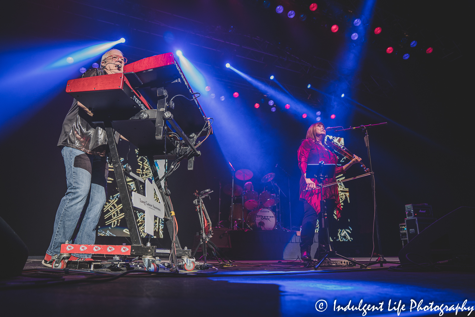 Keyboard player Dennis Laffoon of Shooting Star performing with violinist Janet Jameson and drummer Steve Thomas at Ameristar Casino in Kansas City, MO on April 9, 2022.