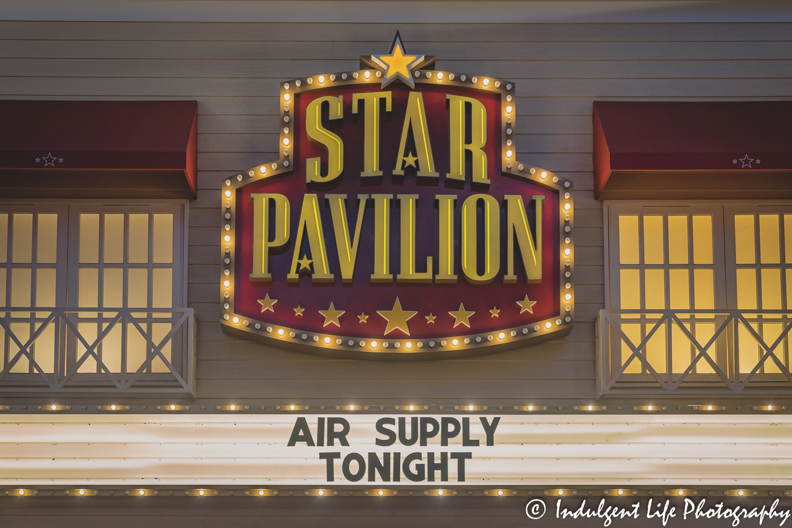 Star Pavilion marquee at Ameristar Casino in Kansas City, MO featuring Air Supply on May 7, 2022.