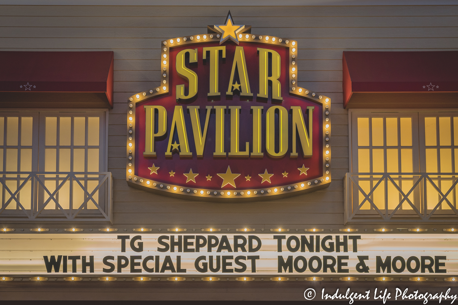 Star Pavilion marquee at Ameristar Casino in Kansas City, MO featuring TG Sheppard with Moore & Moore on April 23, 2022.