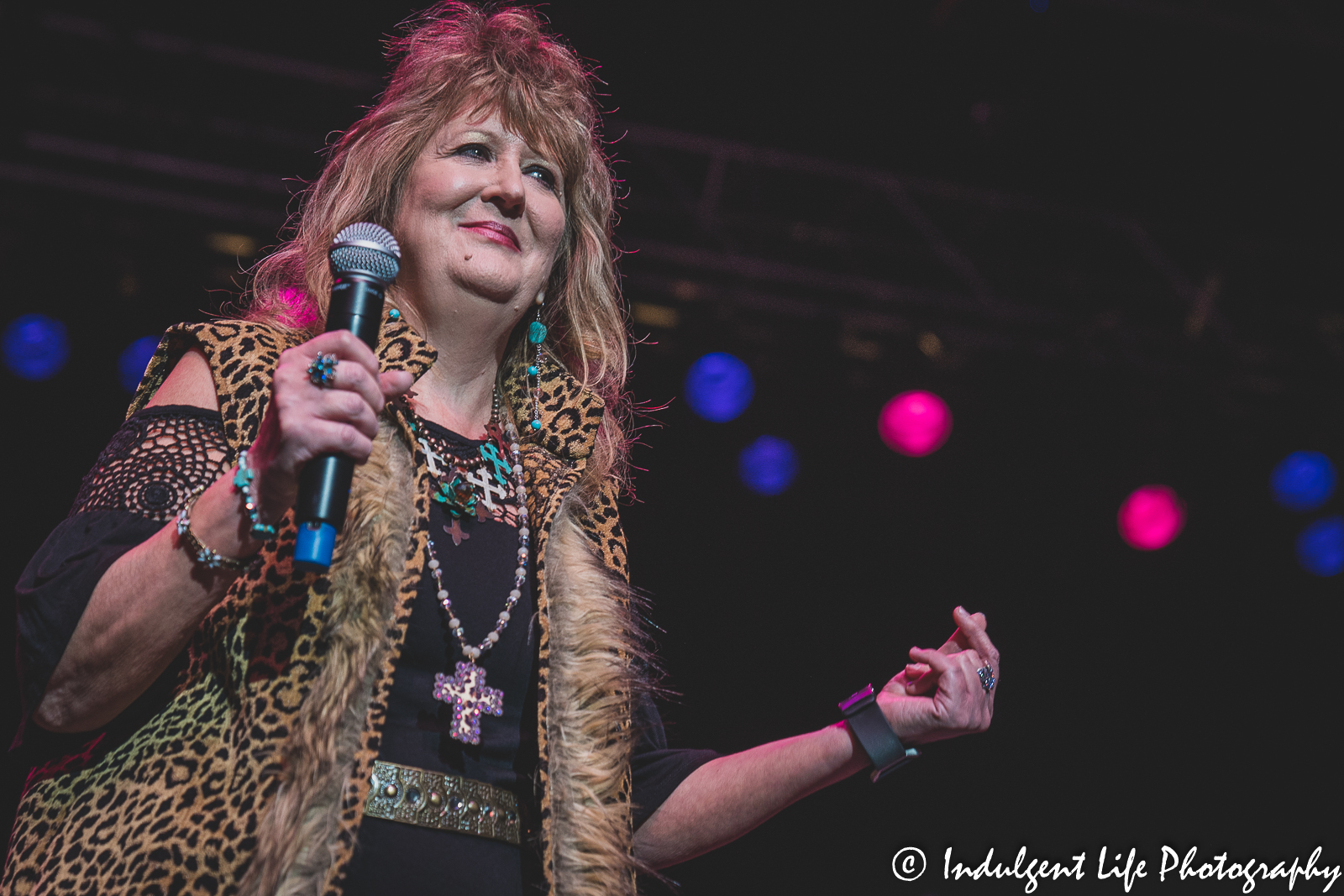 Debbie Moore of country duo Moore & Moore performing live in concert at Ameristar Casino's Star Pavilion in Kansas City, MO on April 23, 2022.