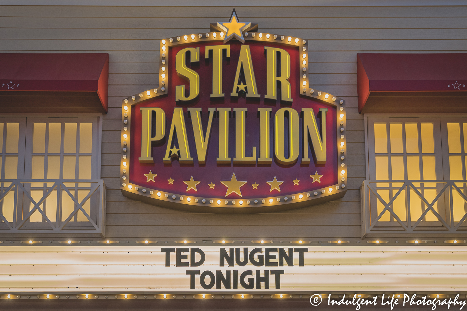 Star Pavilion marquee at Ameristar Casino in Kansas City, MO featuring Ted Nugent on August 6, 2022.