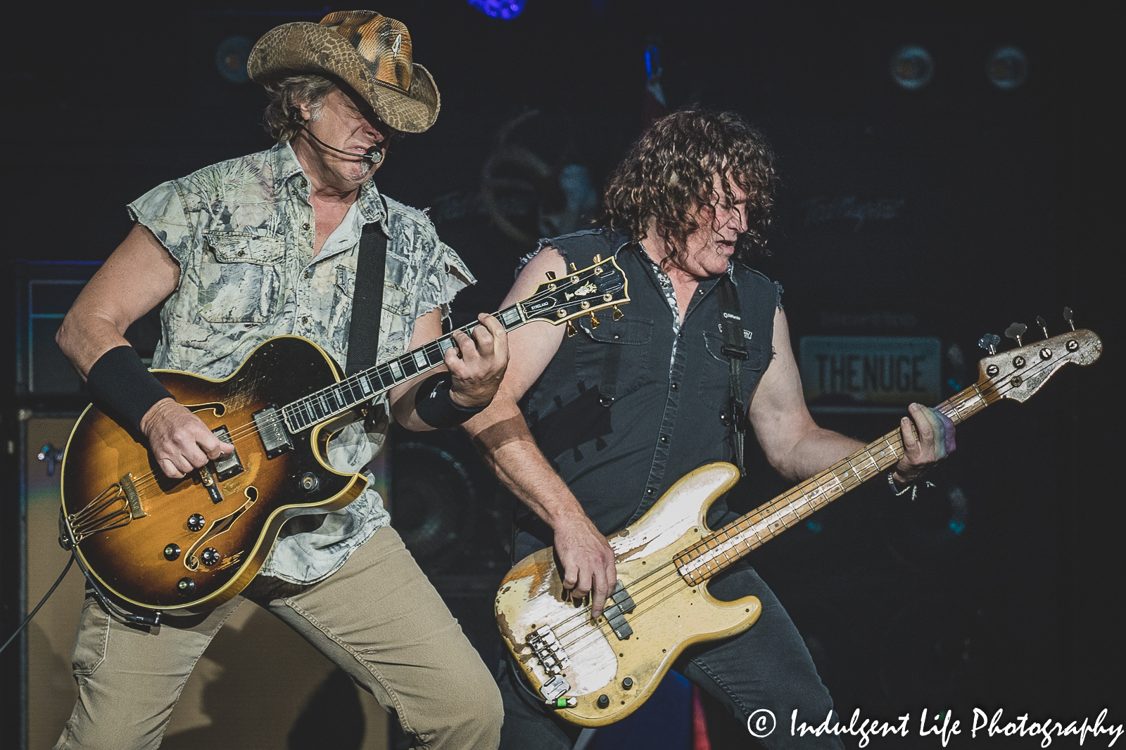 Ted Nugent and bass guitarist Greg Smith peforming "Gonzo" at Ameristar Casino's Star Pavilion in Kansas City, MO on August 6, 2022.