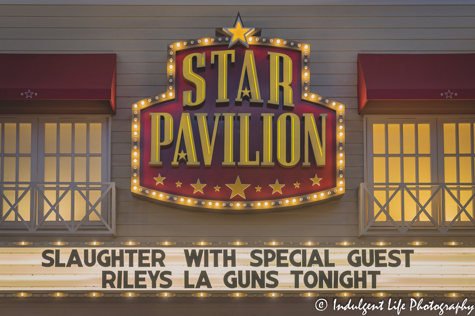 Star Pavilion marquee at Ameristar Casino in Kansas City, MO featuring Slaughter with Riley's L.A. Guns on October 8, 2022.