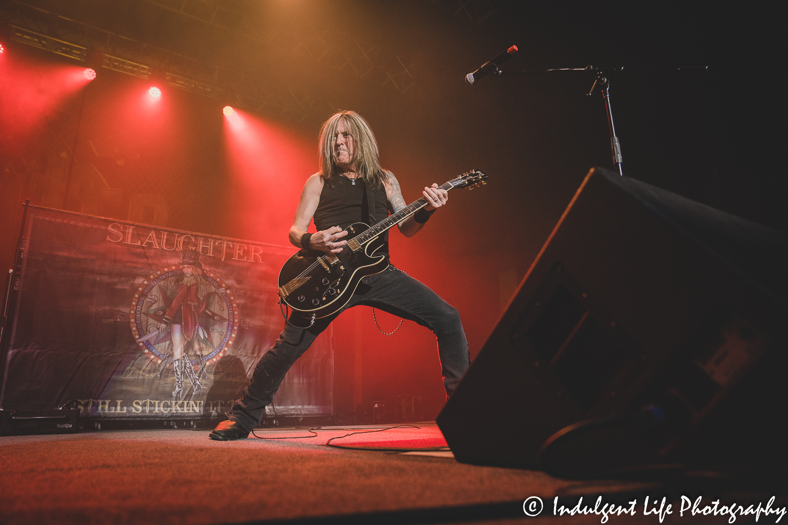 Slaughter lead guitarist Jeff "Blando" Bland performing live at Star Pavilion inside of Ameristar Casino in North Kansas City, MO on October 8, 2022.