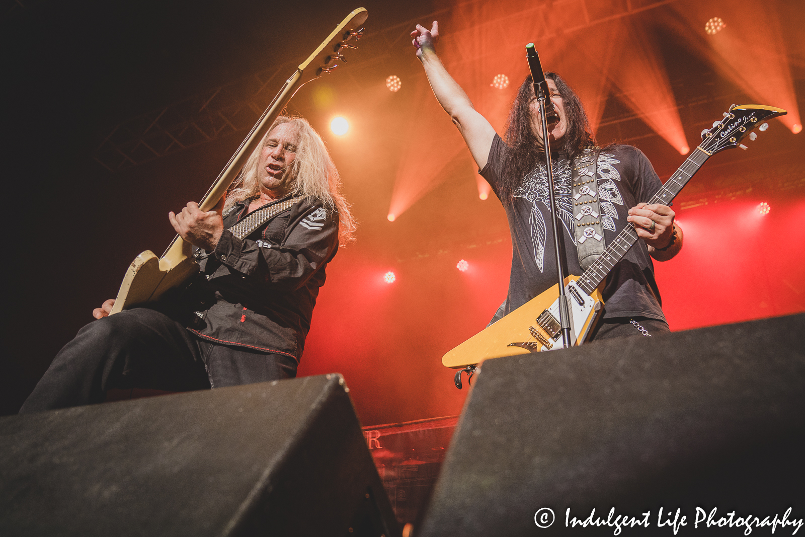 Slaughter bandmates Mark Slaughter and Dana Strum live in concert at Star Pavilion inside of Ameristar Casino in Kansas City, MO on October 8, 2022.