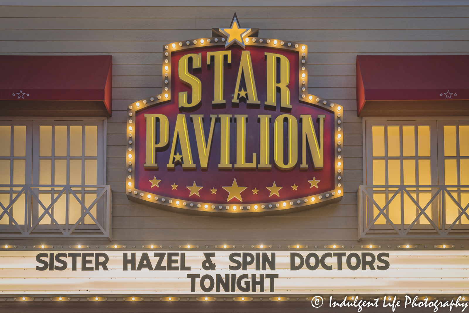 Star Pavilion marquee at Ameristar Casino in Kansas City, MO featuring Sister Hazel and Spin Doctors on October 21, 2022.