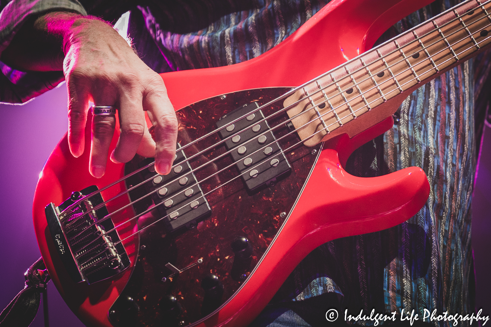 Bass guitar of Little River Band frontman Wayne Nelson as he performs live at Ameristar Casino in Kansas City, MO on March 25, 2023.