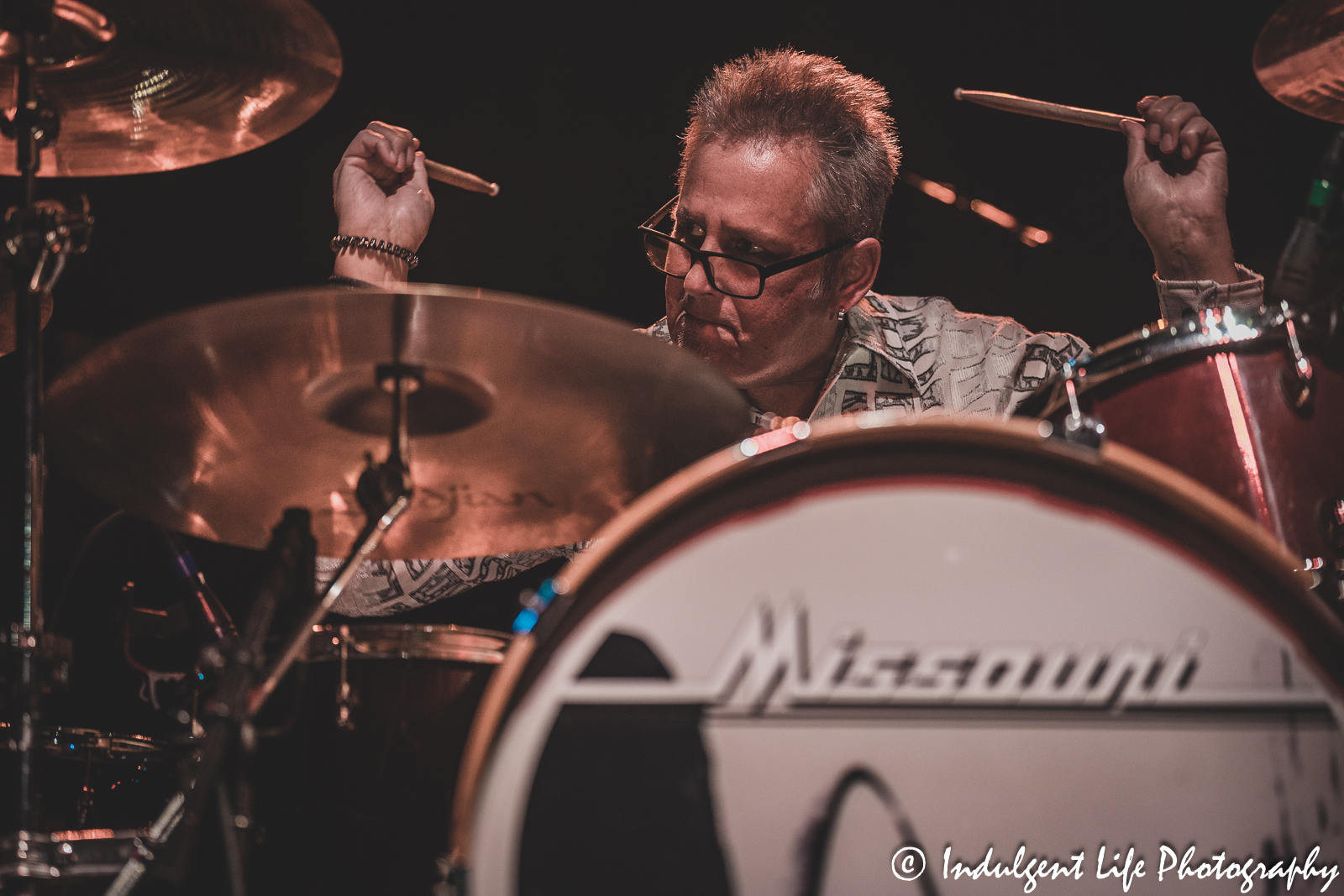 Missouri band founding member and drummer Bill Larson live in concert at Ameristar Casino's Star Pavilion in Kansas City, MO on March 18, 2023.