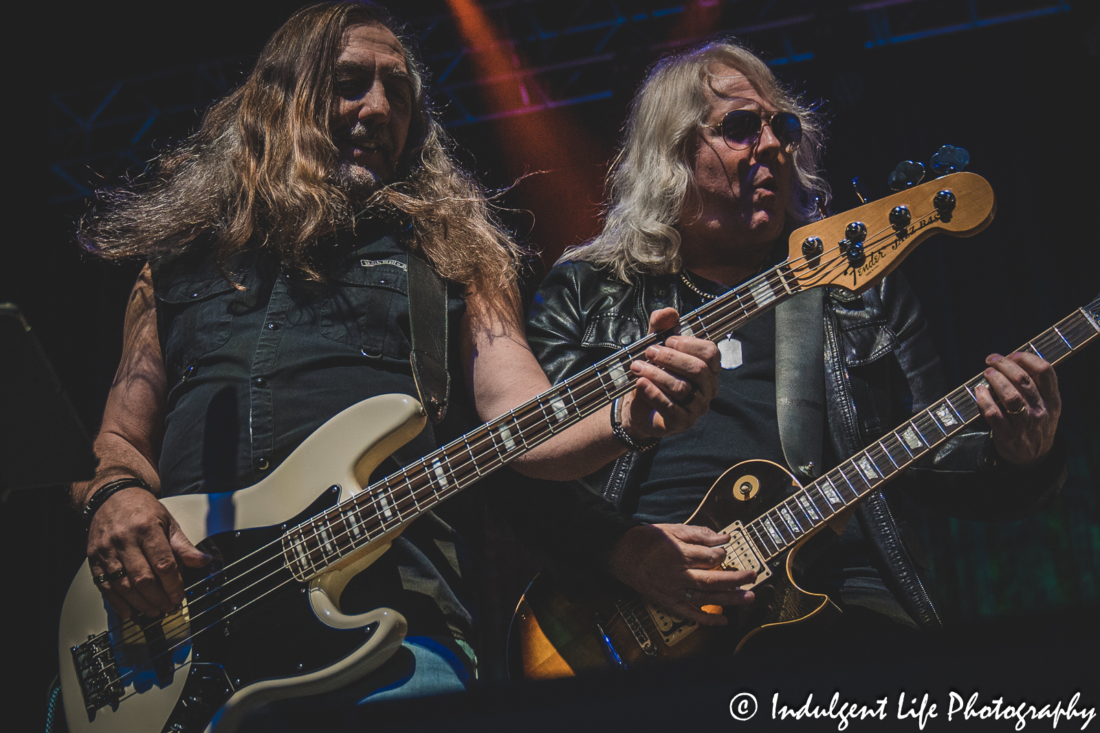 Bass player Dean "Deano" Foltz and guitarist Rusty Crewse performing together at Ameristar Casino Hotel Kansas City on March 18, 2023.