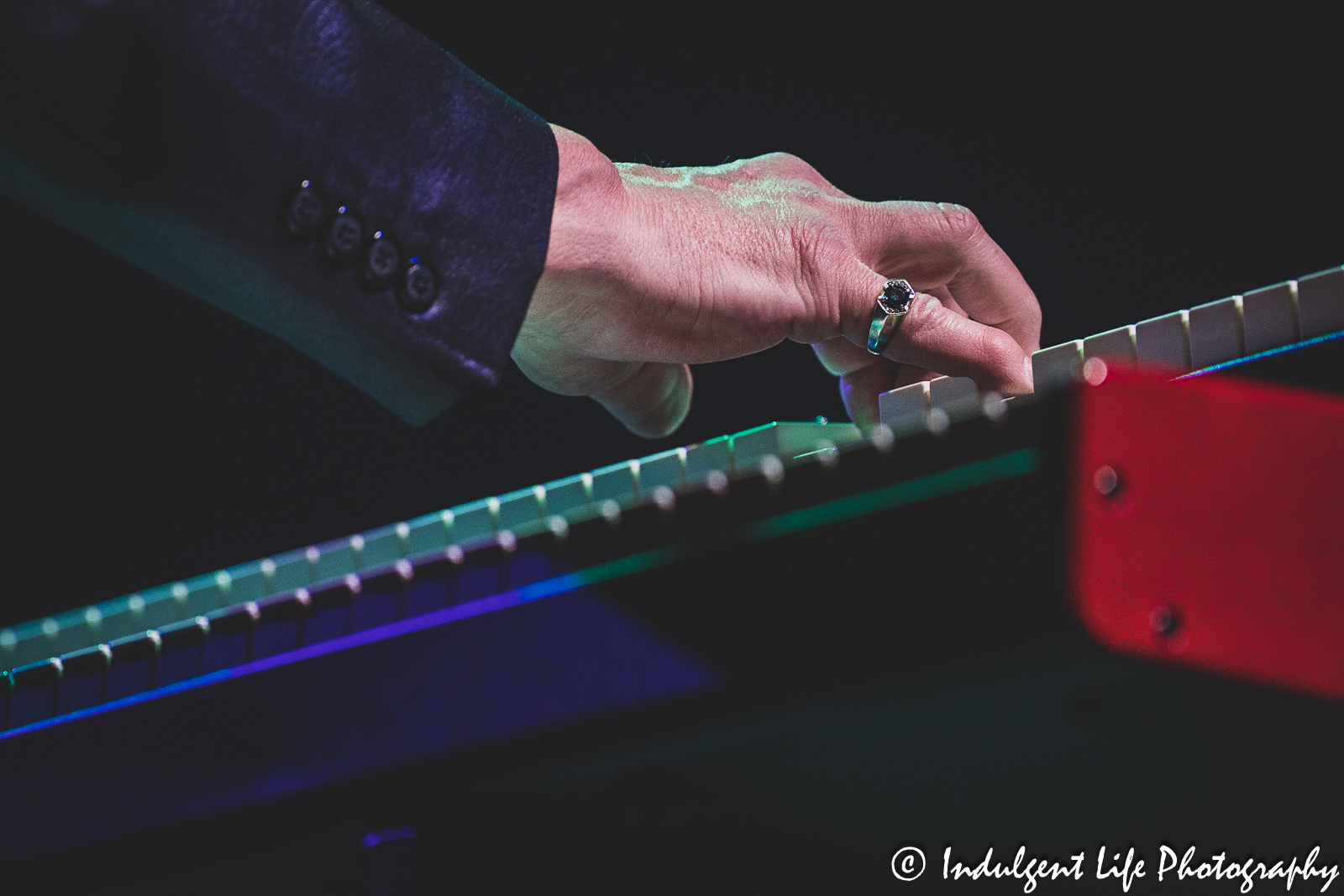 Hand of Shooting Star keyboardist Dennis Laffoon as he performs live at Ameristar Casino Hotel Kansas City on March 18, 2023.