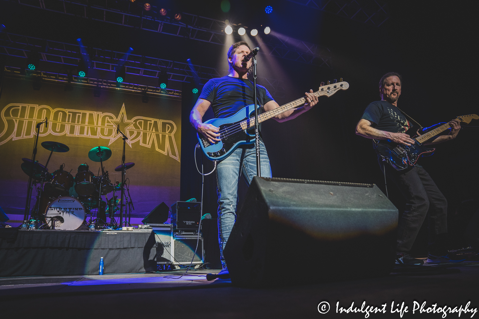 Lead singer and bass player Todd Pettygrove of Shooting Star performing with drummer Steve Thomas and guitarist Chet Galloway at Ameristar Casino in Kansas City, MO on March 18, 2023.