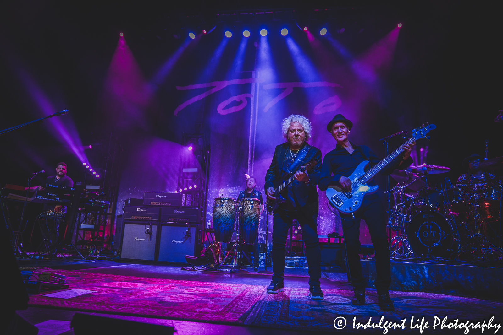 Toto guitarist Steve Lukather, bass player John Price, keyboardist Steve Maggiora, multi-instrumentalist Warren Ham and drummer Robert “Sput” Searight performing at Uptown Theater in Kansas City, MO on March 29, 2023.