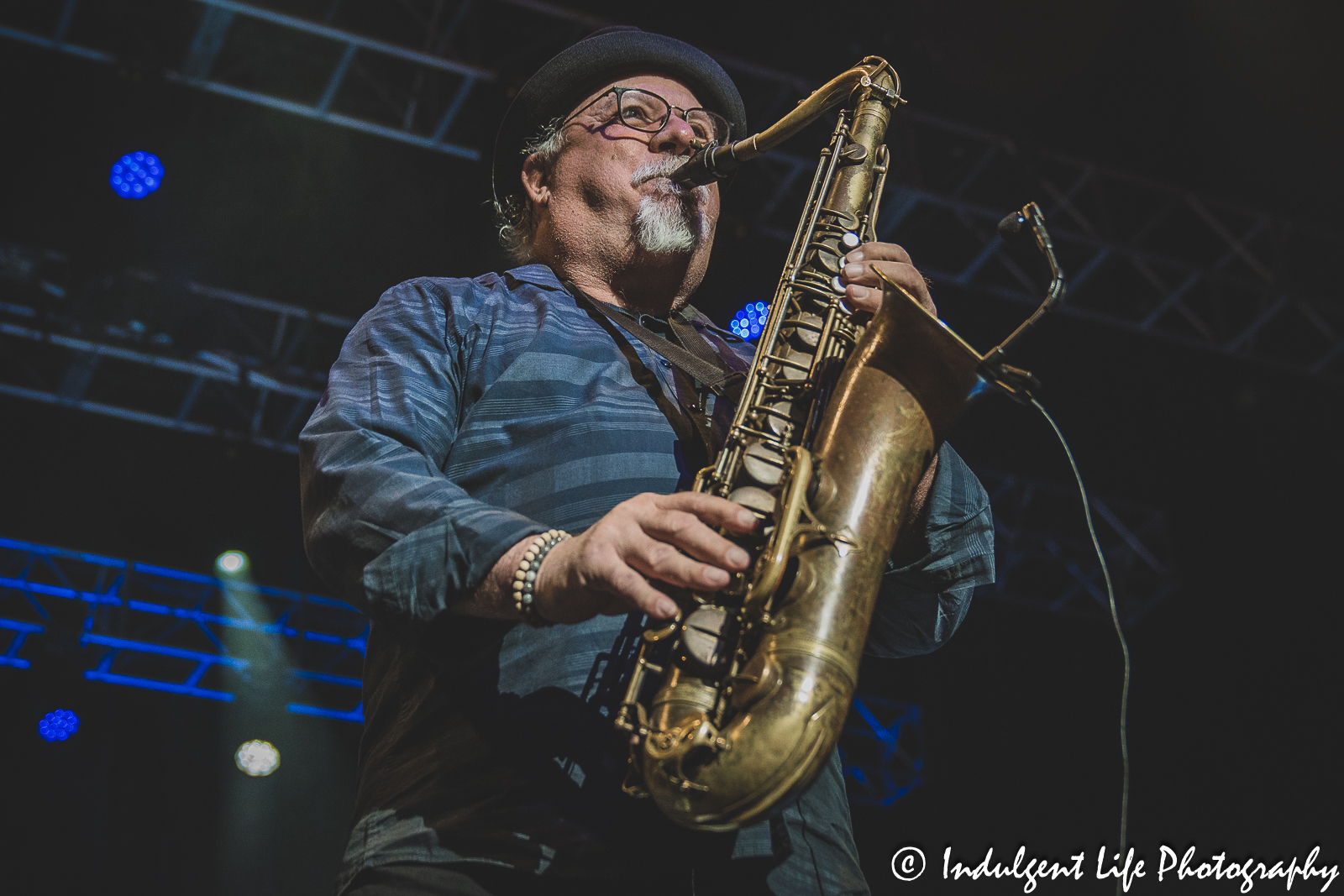 WAR saxophone player Scott Martin performing live at Ameristar Casino's Star Pavilion in Kansas City, MO on March 11, 2023.