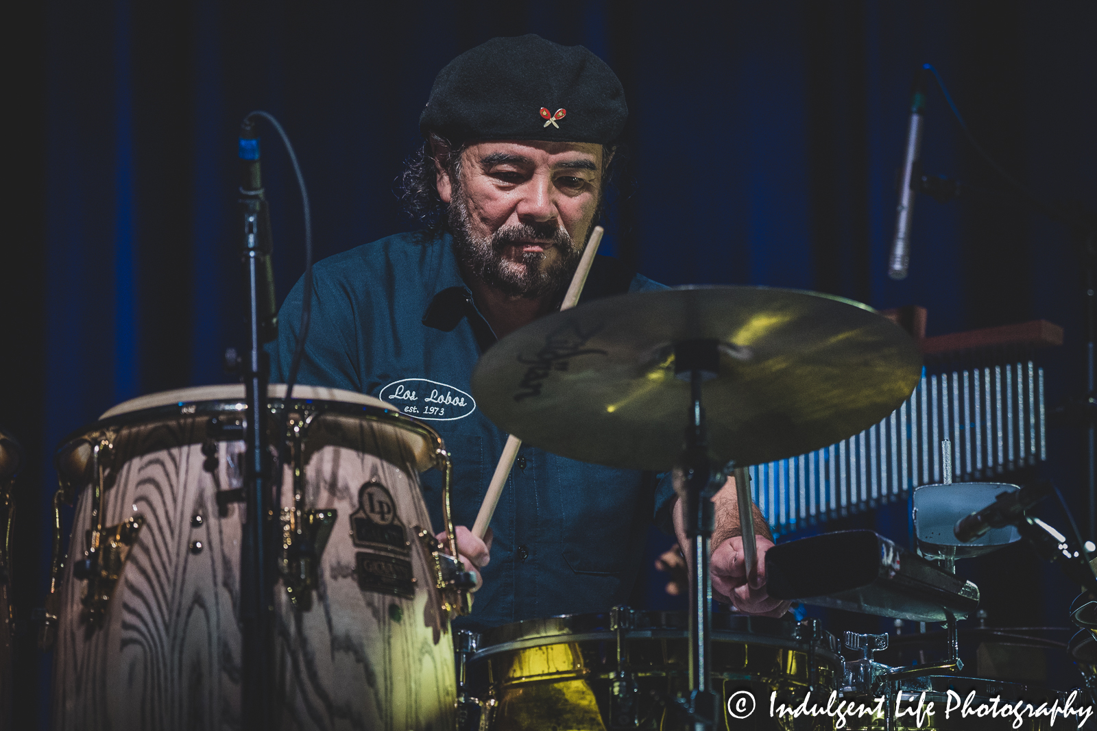 WAR percussionist Marcos Reyes performing live at Ameristar Casino's Star Pavilion in Kansas City, MO on March 11, 2023.