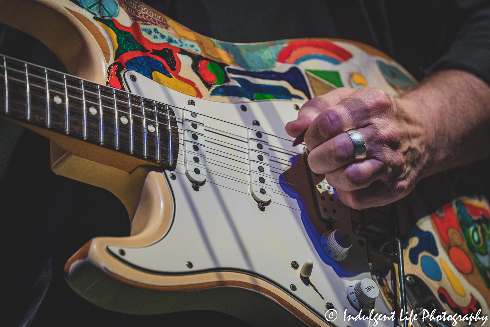 Electric guitar of WAR band member James Zota Baker as her performs live at Star Pavilion inside of Ameristar Casino in Kansas City, MO on March 11, 2023.