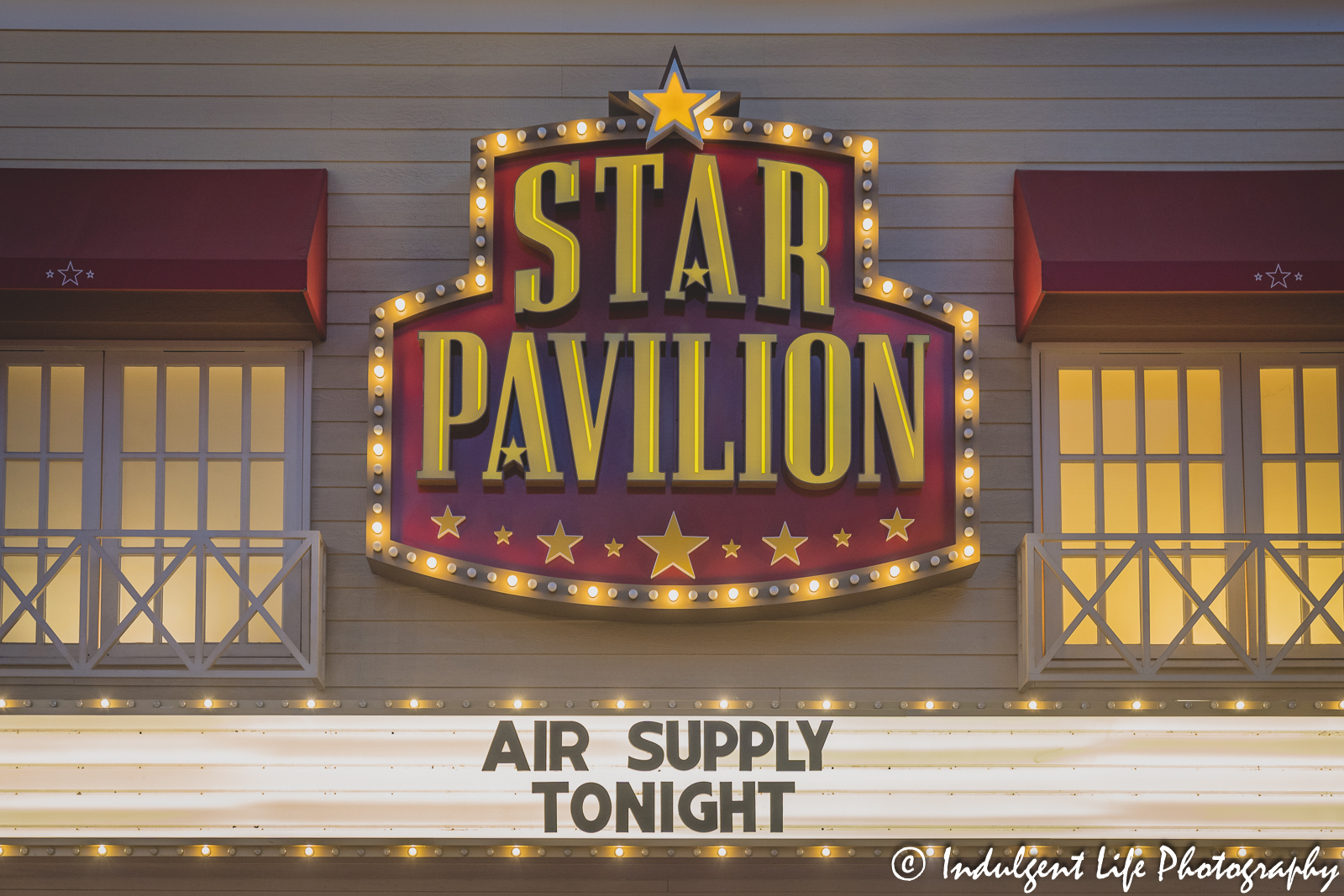 Star Pavilion marquee at Ameristar Casino in Kansas City, MO featuring Air Supply on May 5, 2023.