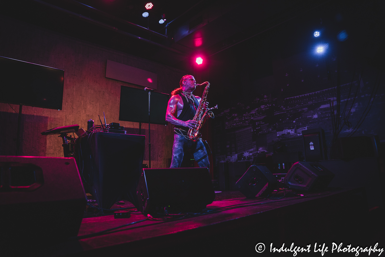 Tim Cappello playing the saxophone live in downtown Kansas City club the recordBar on June 15, 2023.