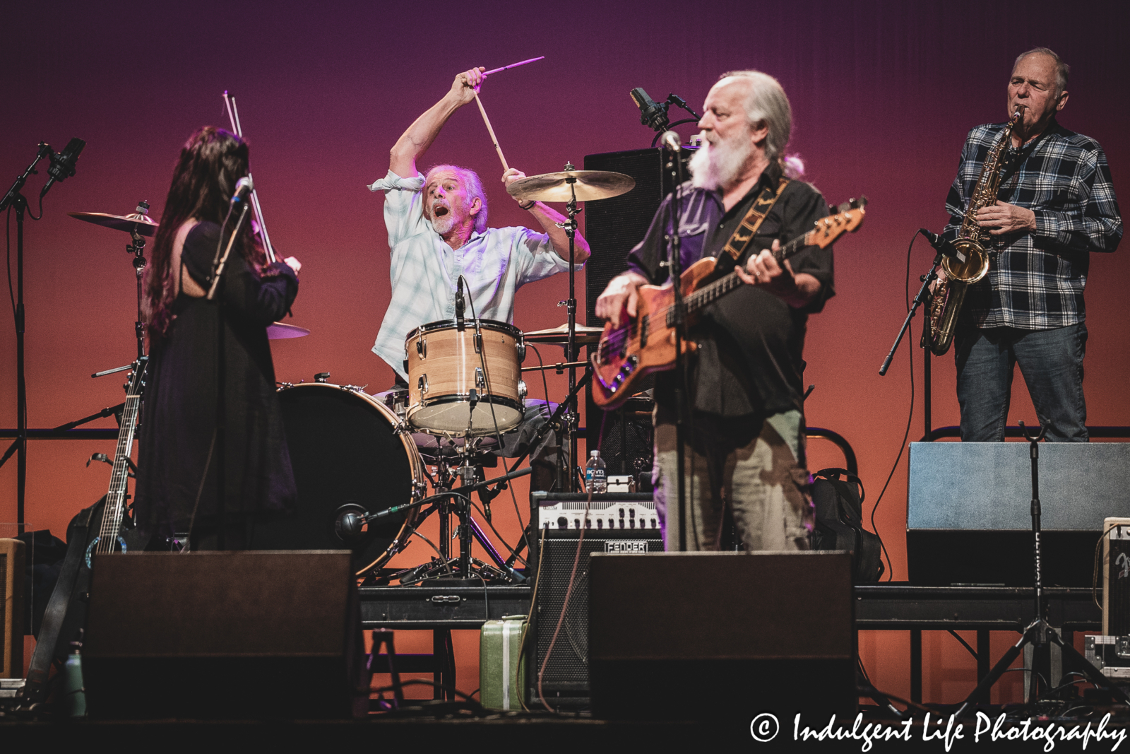 Drummer Ron Gremp and saxophone player Bill Jones of The Ozark Mountain Daredevils performing together at Ameristar Casino in Kansas City, MO on November 11, 2023.