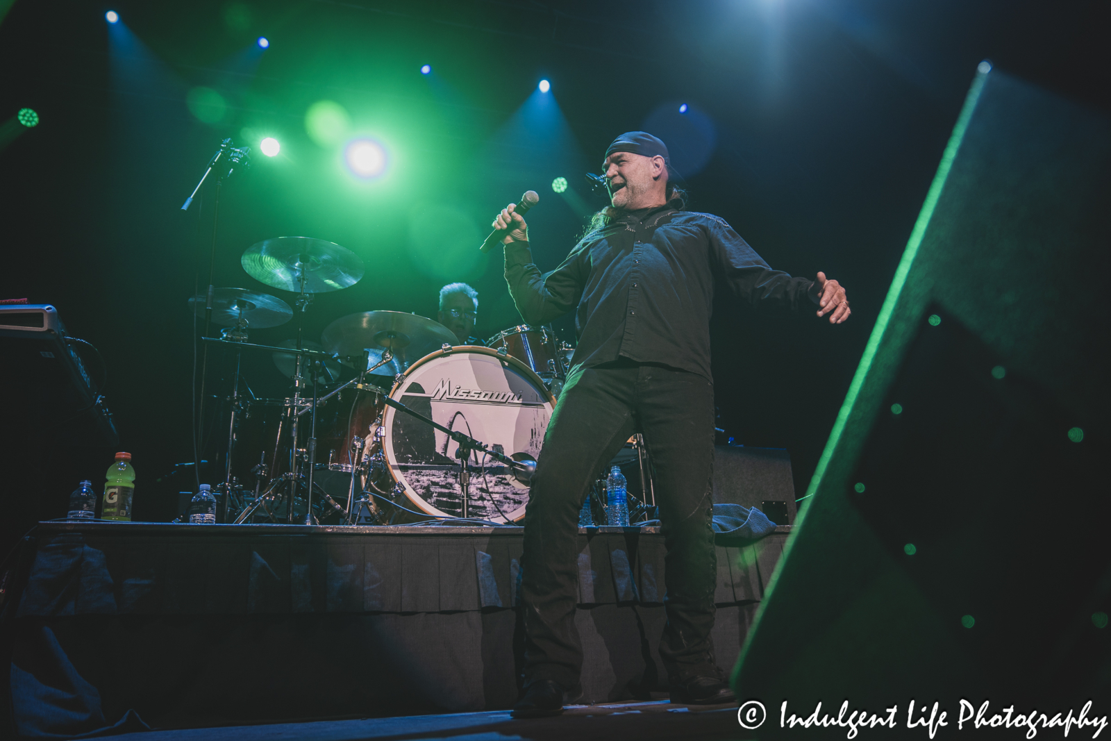 Lead singer Frank Drummond and drummer Bill Larson of Missouri the band performing together at Ameristar Casino in Kansas City, MO on April 20, 2024.