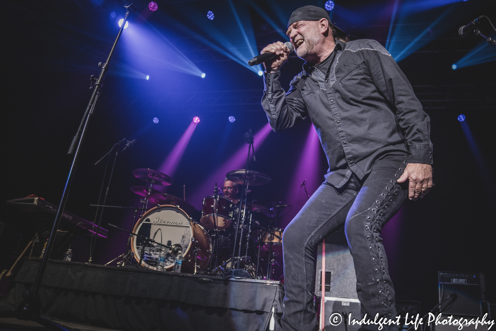 Missouri band frontman Frank Drummond and drummer Bill Larson performing together at Ameristar Casino in Kansas City, MO on April 20, 2024.