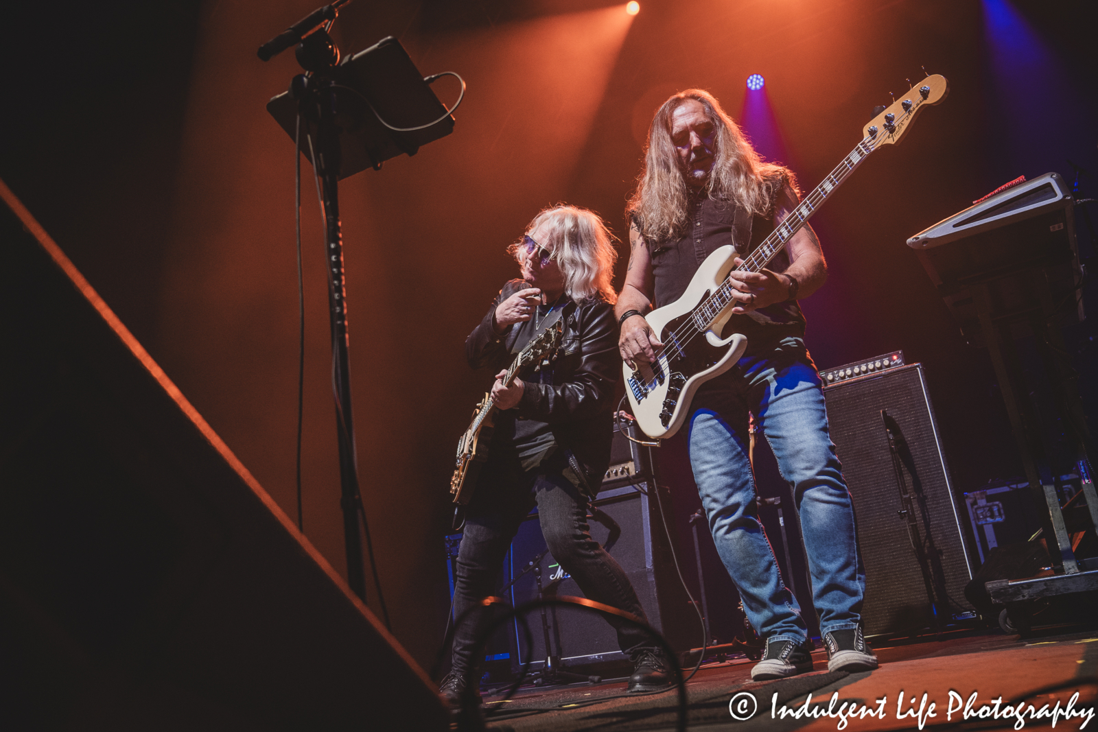 Bass player Dean "Deano" Foltz and guitarist Rusty Crewse performing together at Ameristar Casino Hotel Kansas City on April 20, 2024.