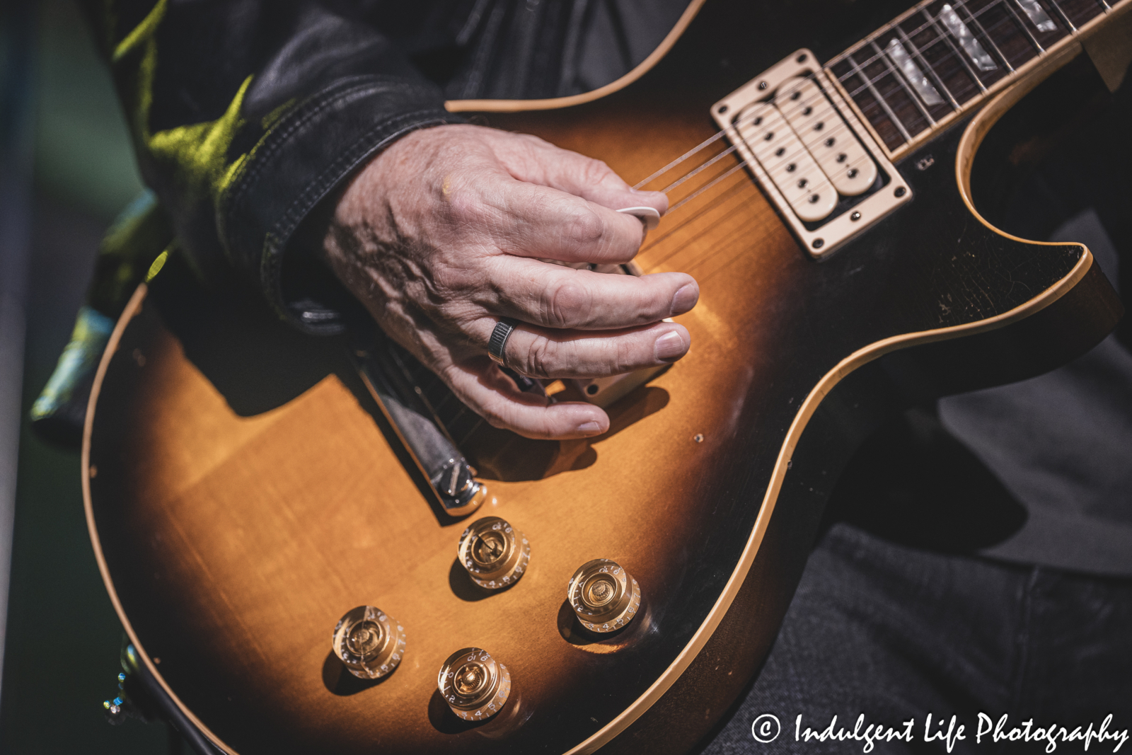 Guitar of Missouri the band member Rusty Crewse as he performs at Ameristar Casino in Kansas City, MO on April 20, 2024.