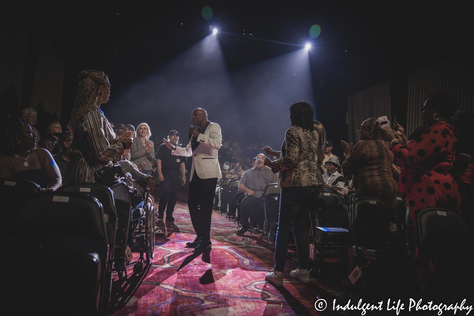 Jeffrey Osborne kicking off his concert by singing the L.T.D. song "Stranger" from the crowd at Ameristar Casino's Star Pavilion in Kansas City, MO on May 18, 2024.