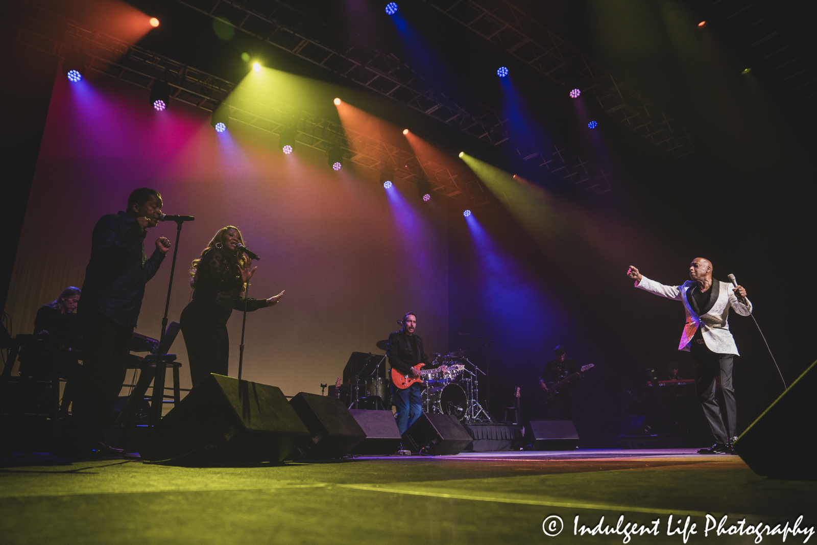 Jeffrey Osborne and his backup singers performing together at Ameristar Casino's Star Pavilion in Kansas City, MO on May 18, 2024.