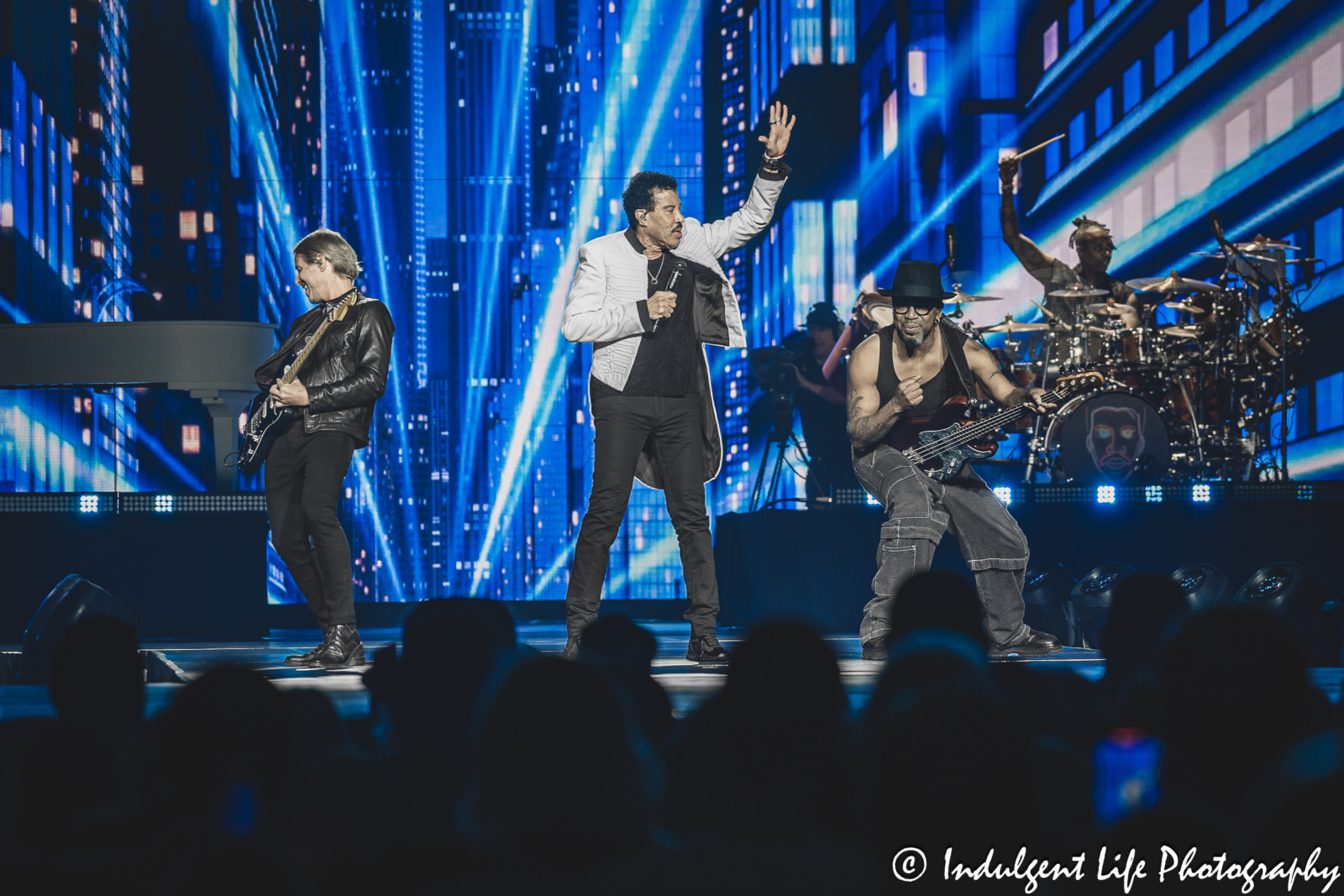 Lionel Richie together with his bandmates performing "Running With the Night" live in concert at T-Mobile Center in downtown Kansas City, MO on June 6, 2024.