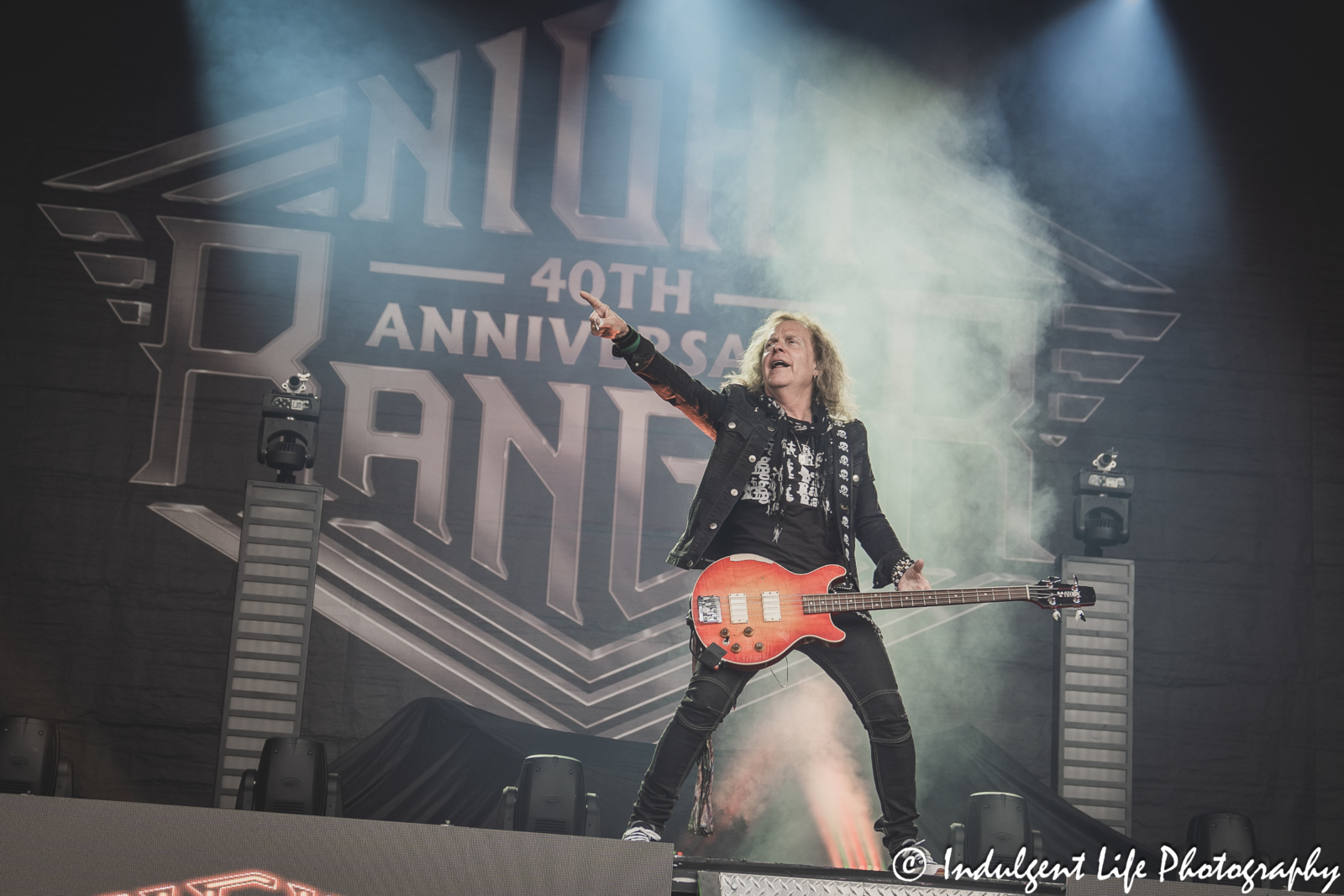 Night Ranger frontman Jack Blades performing as the band opened up its concert at Starlight Theatre in Kansas City, MO on June 19, 2024.