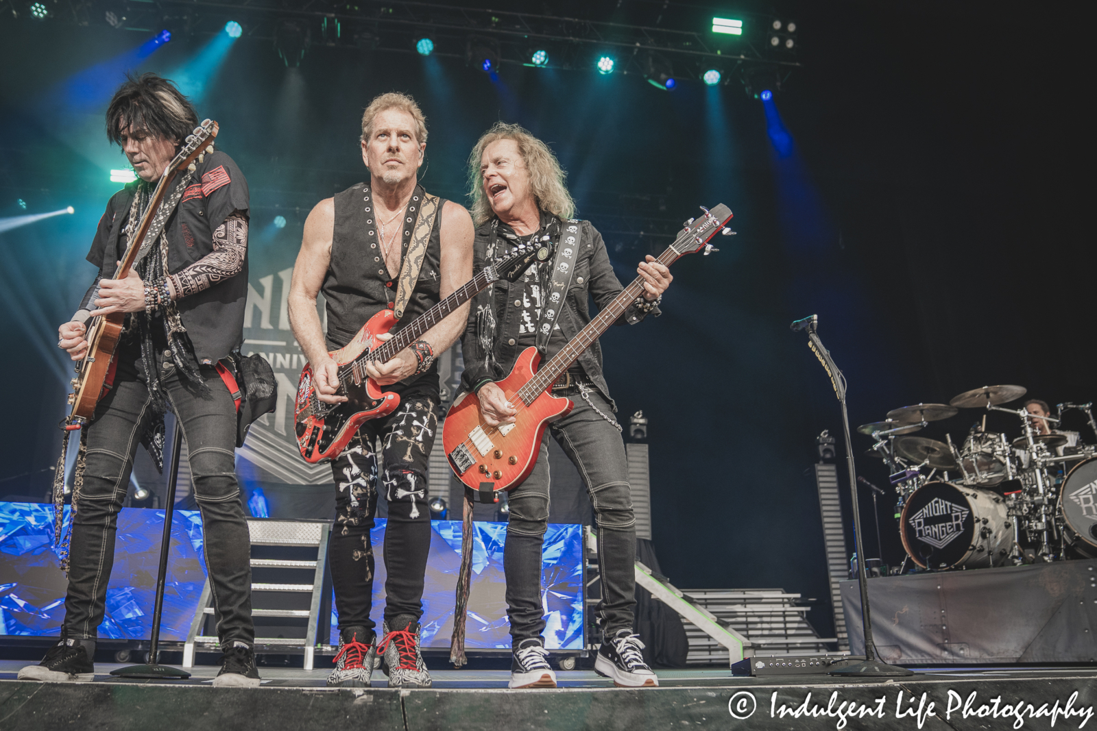 Night Ranger band members Keri Kelli, Brad Gillis, Jack Blades and Kelly Keagy live in concert together at Starlight Theatre in Kansas City, MO on June 19, 2024.