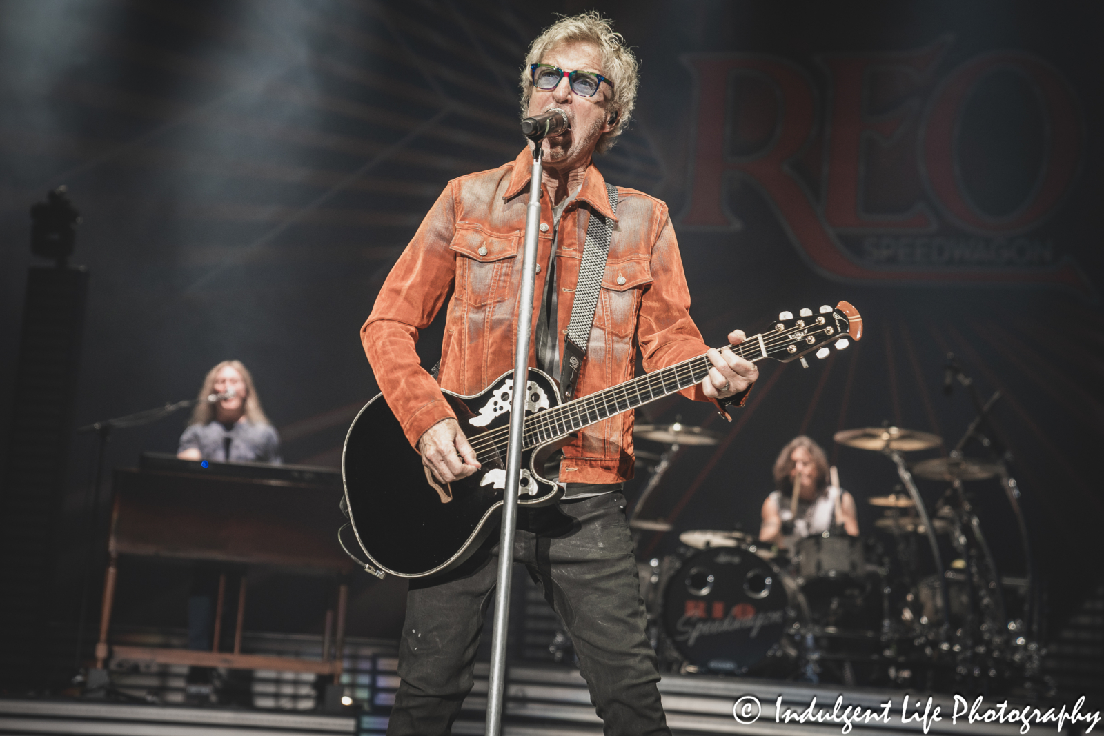 REO Speedwagon lead singer and guitarist Kevin Cronin opening the band's concert at Starlight Theatre in Kansas City, MO on June 19, 2024.