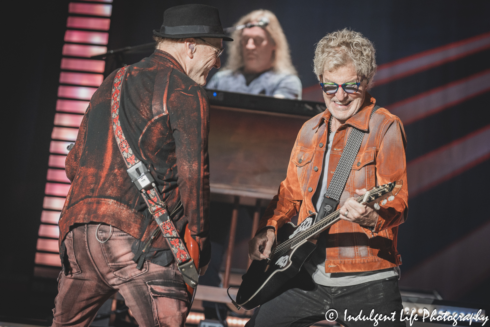 Lead singer Kevin Cronin of REO Speedwagon performing live with Matt Bissonette and Derek Hilland at Starlight Theatre in Kansas City, MO on June 19, 2024.