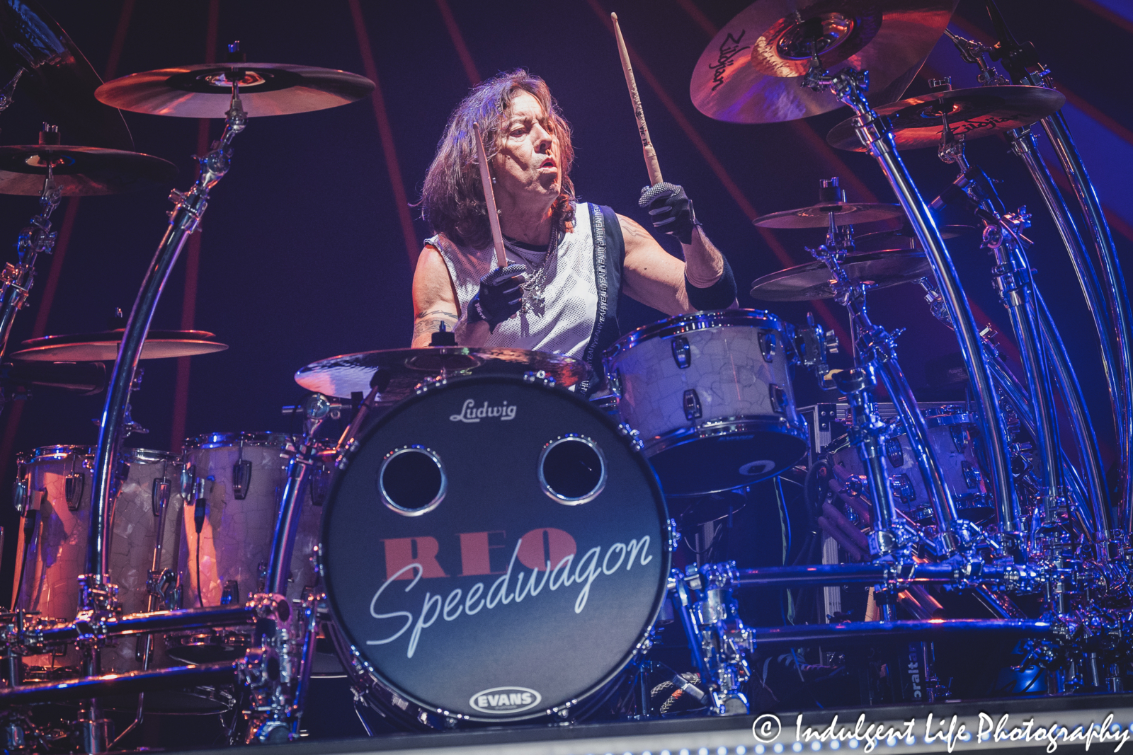 REO Speedwagon drummer Bryan Hitt performing live in concert at Starlight Theatre in Kansas City, MO on June 19, 2024.