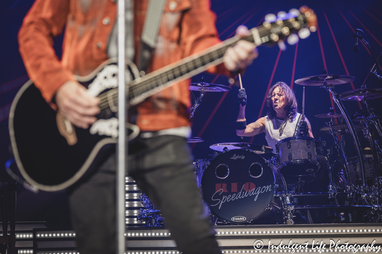 Drummer Bryan Hitt of REO Speedwagon performing live in concert at Starlight Theatre in Kansas City, MO on June 19, 2024.