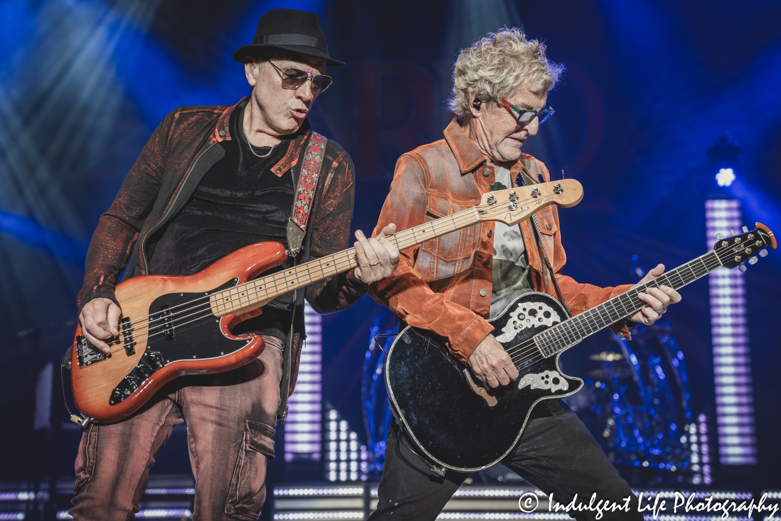 REO Speedwagon frontman Kevin Cronin and bass guitarist Matt Bissonette filling in for Bruce Hall at Starlight Theatre in Kansas City, MO on June 19, 2024.