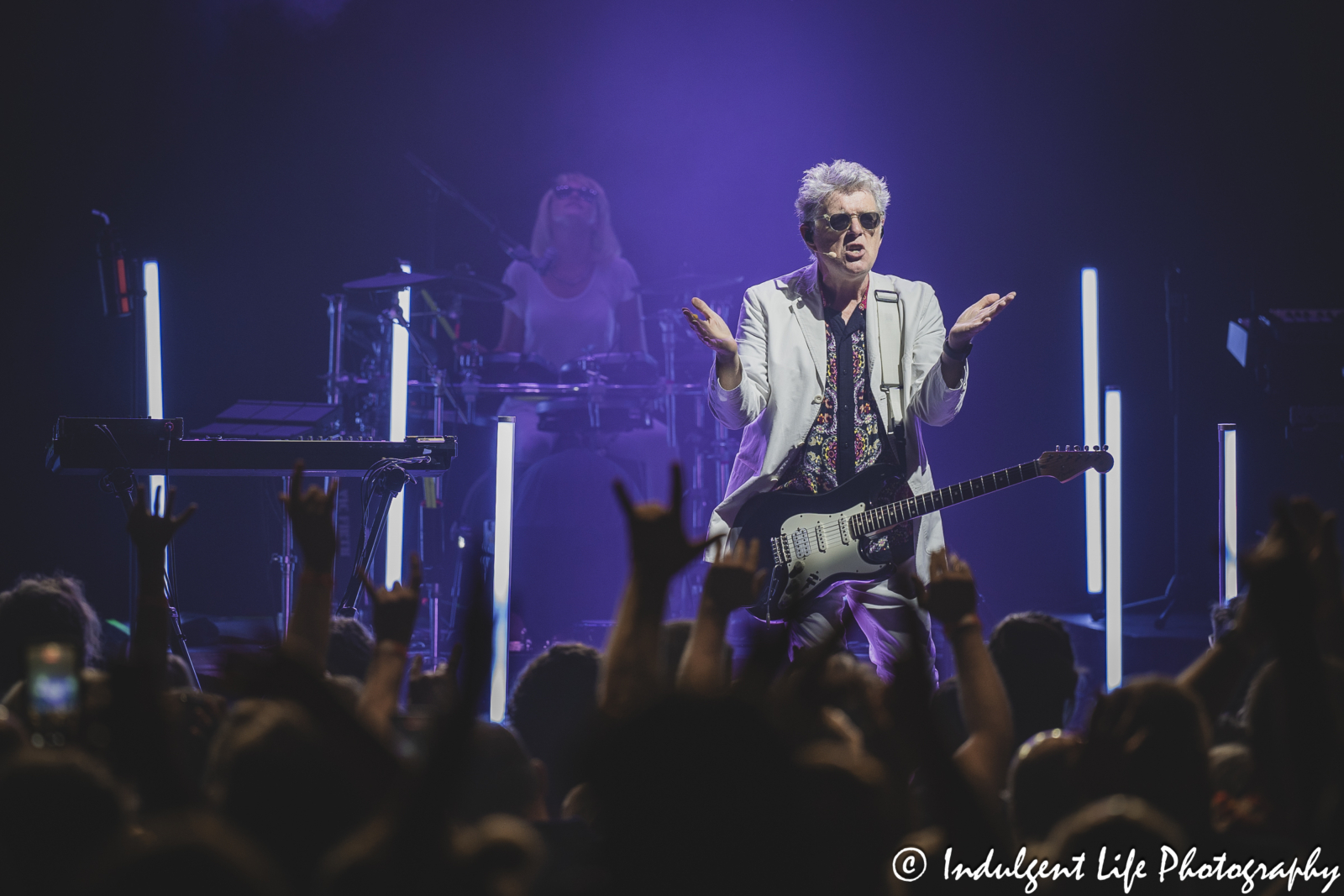 Thompson Twins' Tom Bailey performing "Doctor! Doctor!" with drummer Paulina Szczepaniak at Uptown Theater in Kansas City, MO on July 7, 2024.