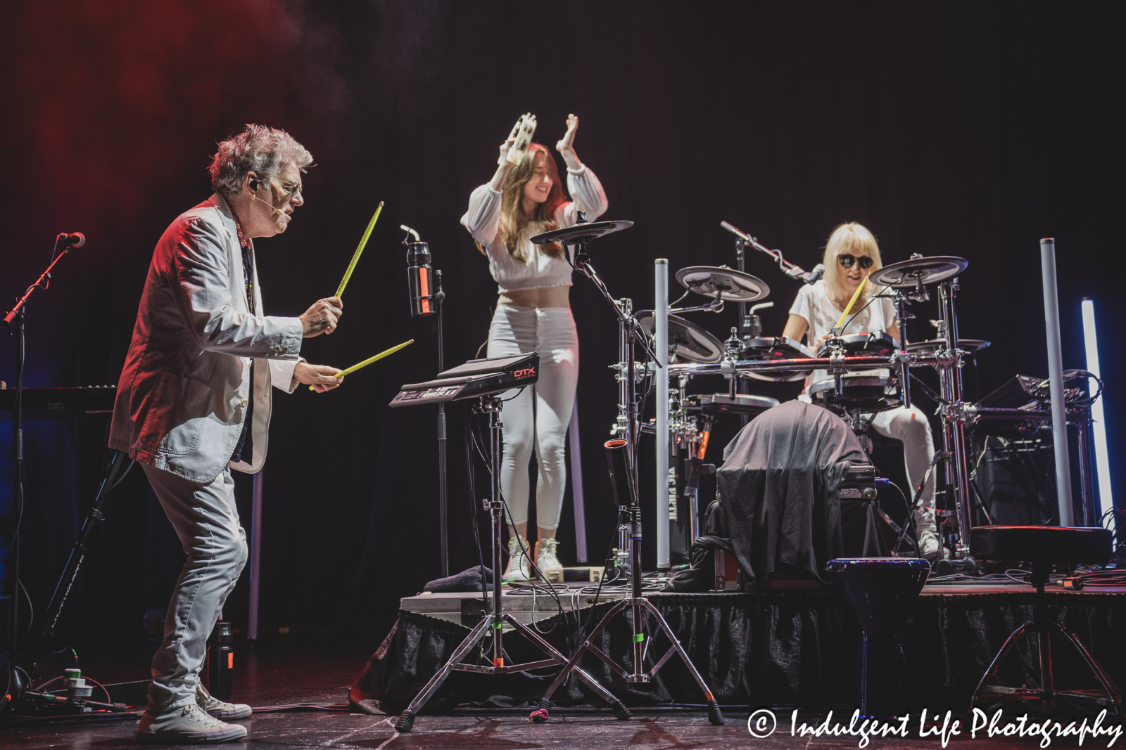 Thompson Twins' Tom Bailey performing with bandmates Charlotte Raven and Paulina Szczepaniak at Uptown Theater in Kansas City, MO on July 7, 2024.