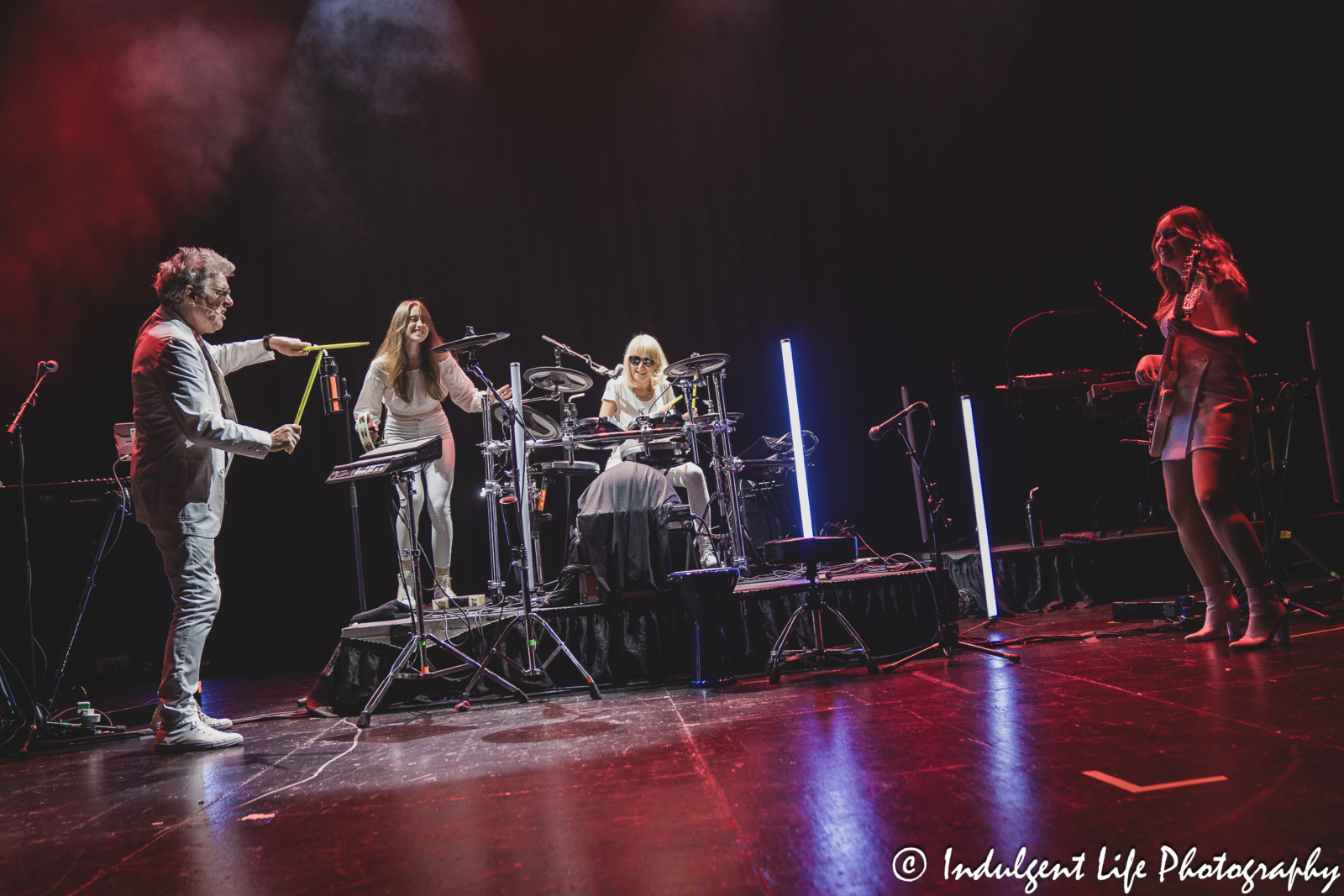 Tom Bailey of the Thompson Twins performing with bandmates Charlotte Raven, Paulina Szczepaniak and Vicky Warwick at Uptown Theater in Kansas City, MO on July 7, 2024.