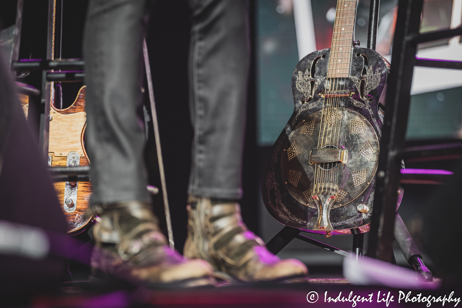 The Steel Magnolia guitar of Rick Springfield during his acoustic concert at Star Pavilion inside of Ameristar Casino in Kansas City, MO on August 24, 2024.