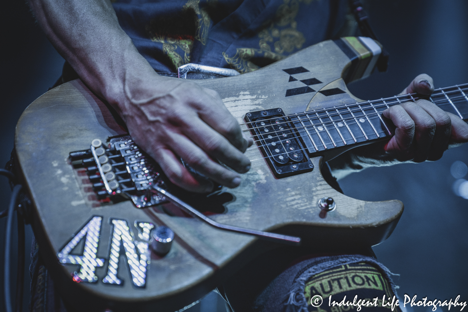 Guitar of Extreme band member Nuno Bettencourt has he performed live at VooDoo Lounge inside of Harrah's Hotel & Casino in North Kansas City, MO on September 1, 2024.