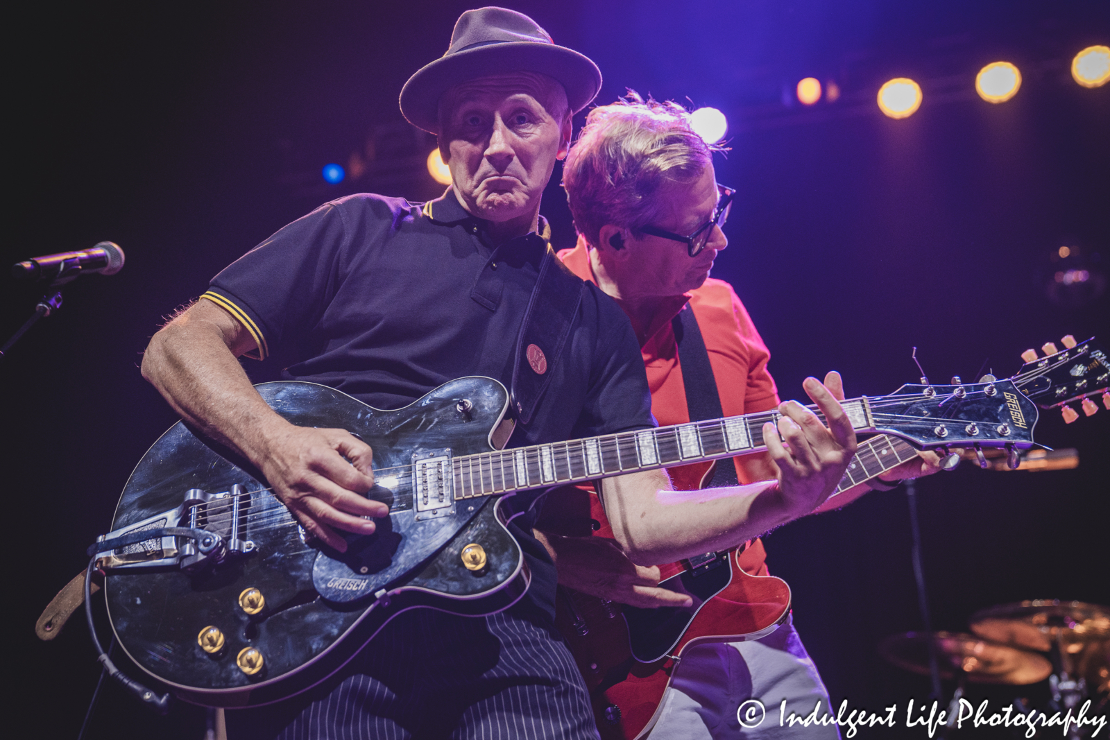 Haircut 100 members Graham Jones and Nick Heyward playing guitars together at Uptown Theater in Kansas City, MO on August 25, 2024.