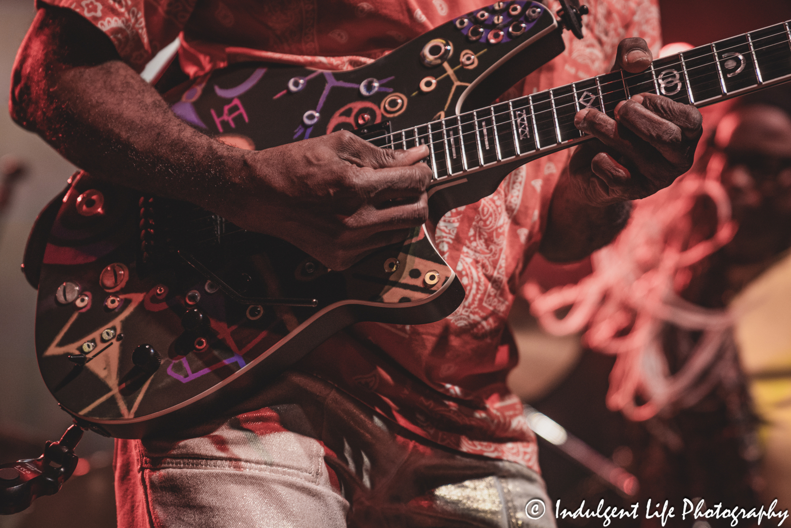 Guitar of Living Colour band member Vernon Reid as he performed live at VooDoo Lounge inside of Harrah's Hotel & Casino in North Kansas City, MO on September 1, 2024.