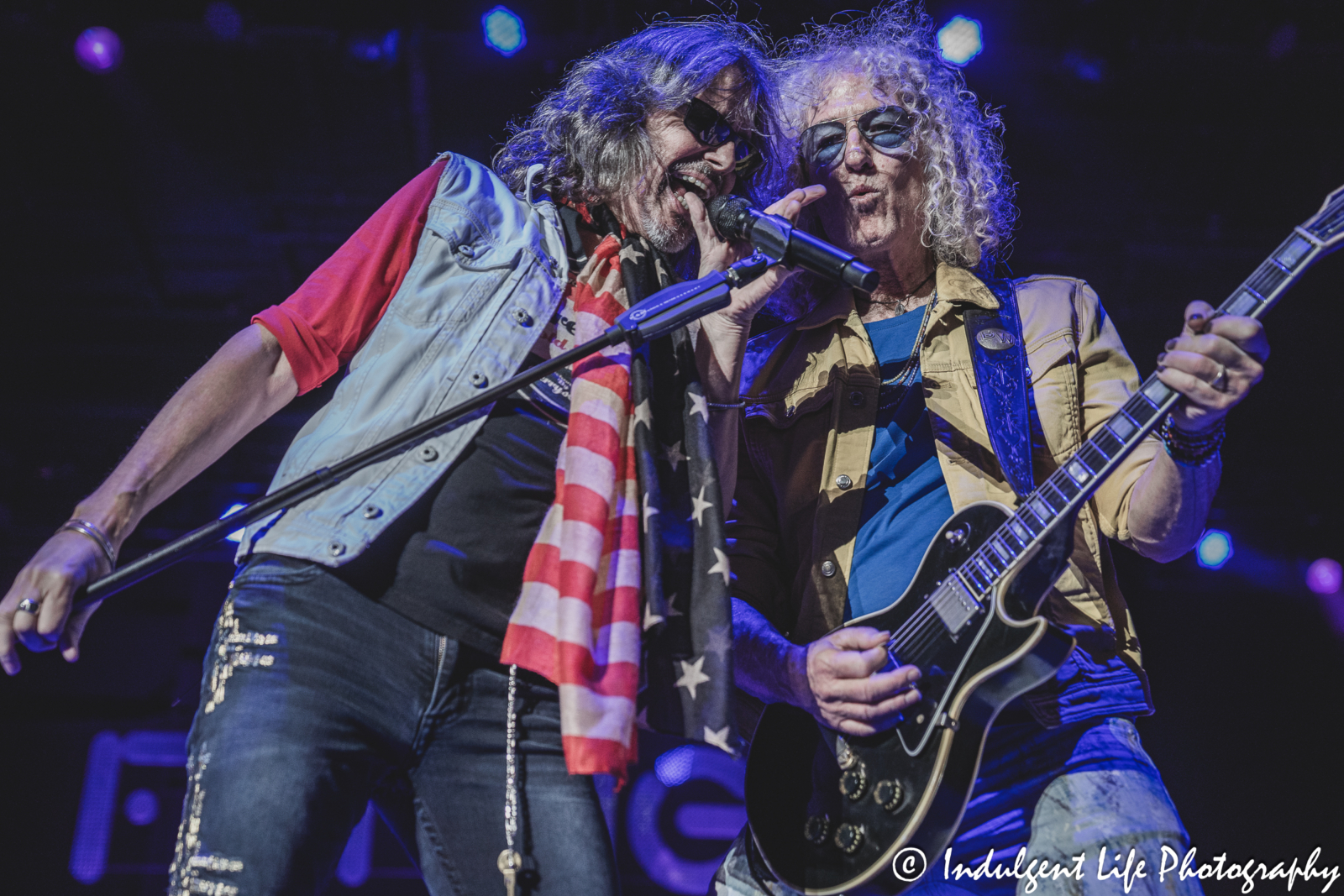 Foreigner lead singer Kelly Hansen and guitarist Bruce Watson performing "Cold As Ice" together at Azura Amphitheater in Bonner Springs, KS on October 5, 2024.