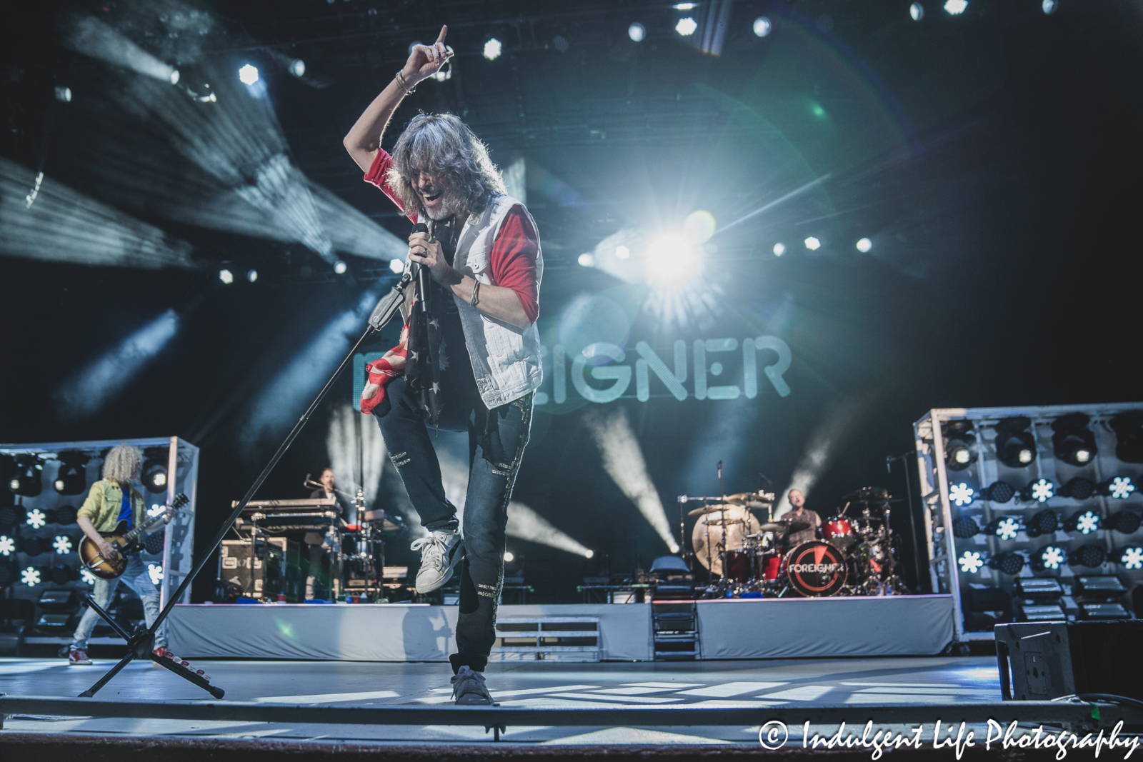 Frontman Kelly Hansen and Foreigner performing "Cold As Ice" at Azura Amphitheater in Bonner Springs, KS on October 5, 2024.